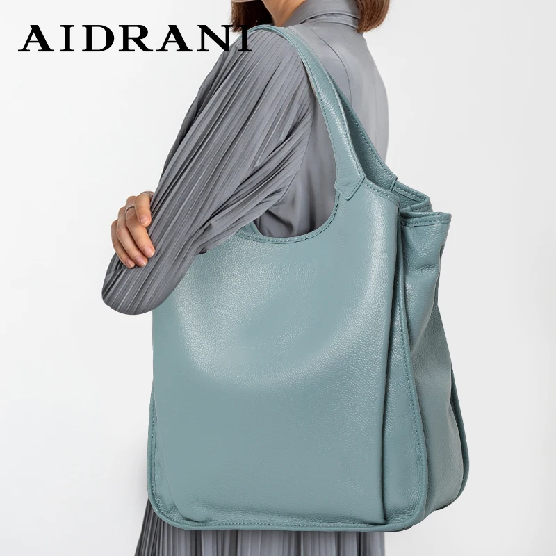 Aidrani  Women's genuine leather shoulder bag, large capacity tote bag, minimalist design cowhide handbag