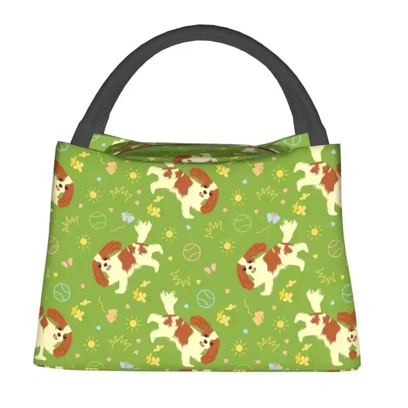 Playing Cavalier King Spaniel Insulated Lunch Bags for Women Portable Dog Cooler Thermal Lunch Tote Work Picnic