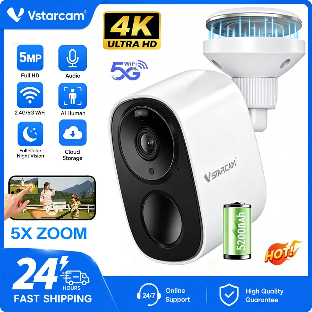 Caméra de surveillance 4K WIFI à batterie, 5MP, pour maison intelligente, CCTV extérieure, détection humanoïde PIR, caméra de sécurité magnétique 1