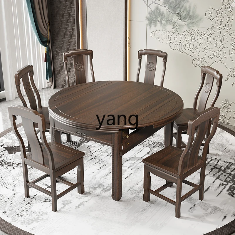 CX Solid Wood Dining Tables and Chairs Set Retractable Square and round Dual-Use Rectangular Chinese Dining Table