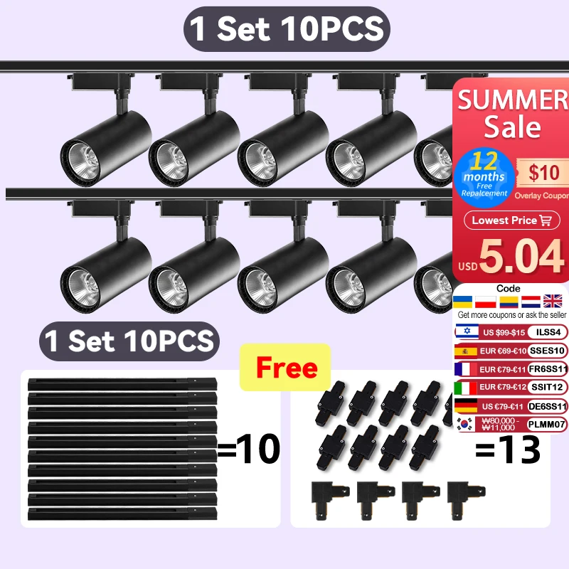סט תאורת מסלול LED מנורות תקרה תאורת מסילה 220V Led מנורת מסלול מנורת אור נקודת אור LED נורות לד למטבח חנות חנות דף הבית