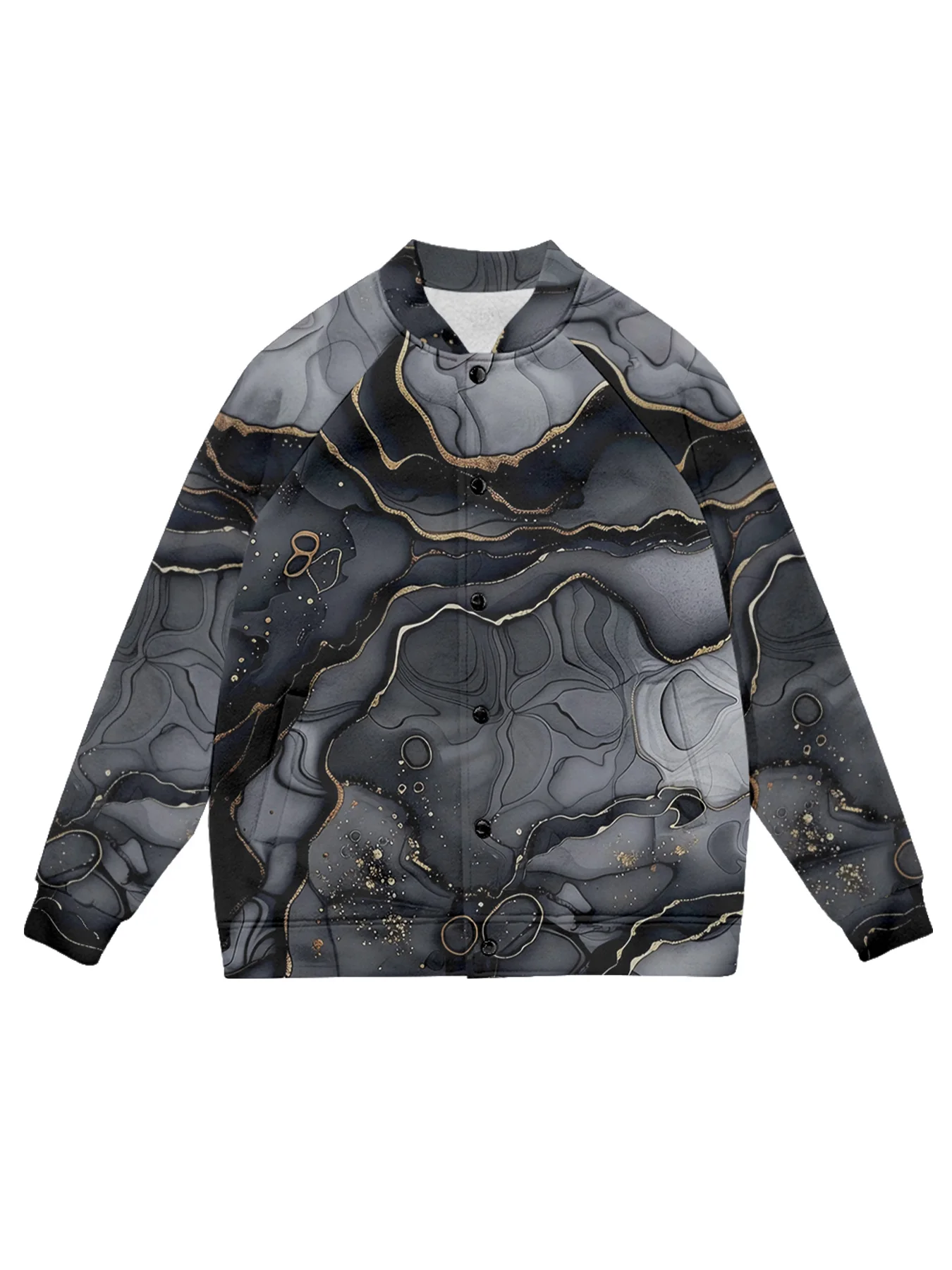 

Модная бейсбольная куртка с мраморным чернилами и принтом черного золота, кардиган на кнопках, свободный крой, художественная корейская уличная модная верхняя одежда