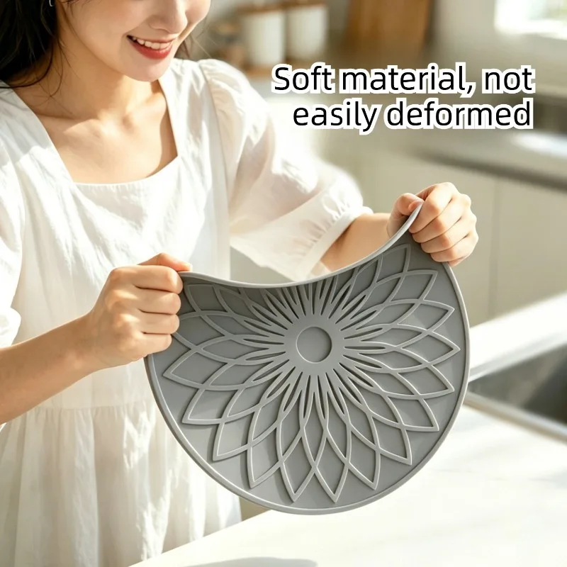 Round Mandala Floral Silicone Trivet Mat, Non Slip Heat Resistant Hot Pot Coaster, Kitchen Table Protector Pad for Bowl Pan Cup