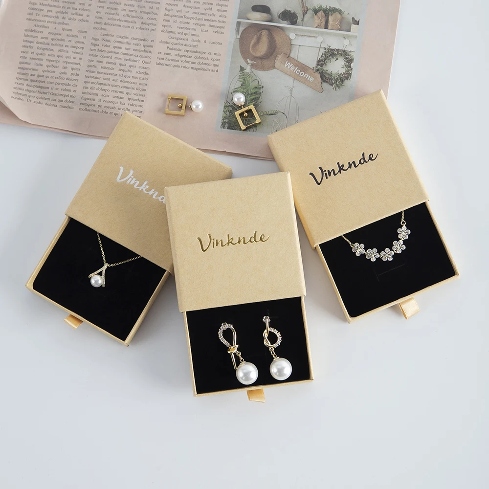 Jewelry Drawer Box Custom Logo 7x7x1.7 8x8x1.7cm Small Luxury Cardboard Gift Earring Ring Jewelry Packaging Storage Case Carton