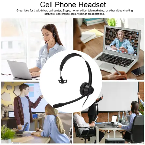 Earphone Headset RJ9 Single Headset Cell Phone Headset with Mic Mute Speaker Volume and 6 Speed Line Sequence Adjustment