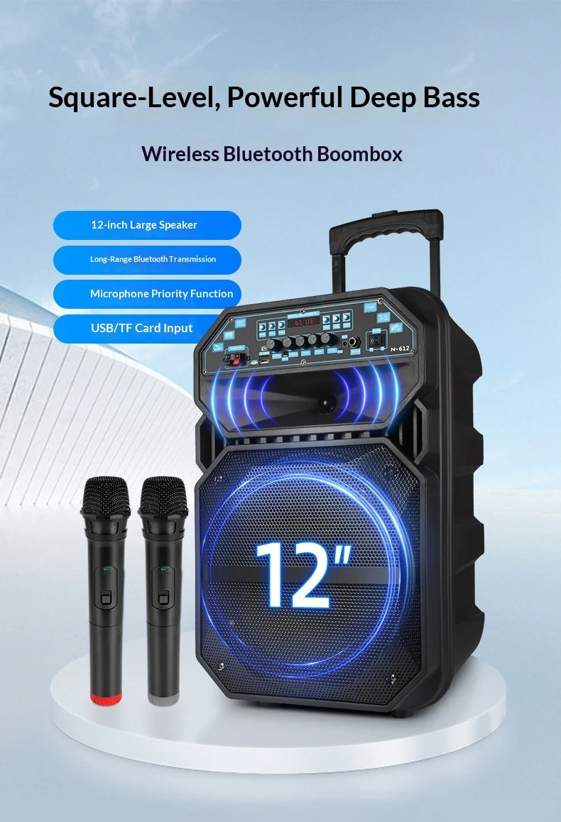 Wireless Bluetooth Speaker Karaoke Machine with 2 Microphone Home Outdoor Party Karaoke System Portable Remote Control
