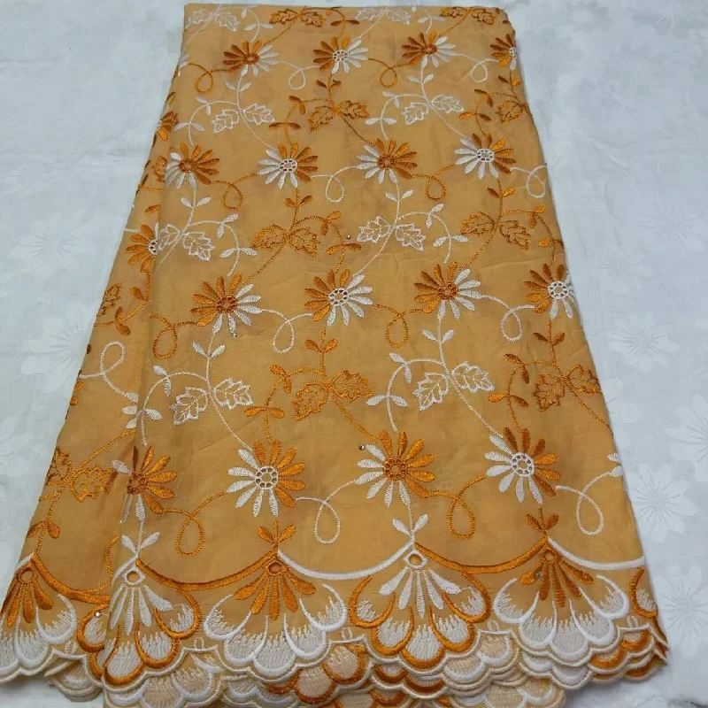 

5-ярдовая высококачественная швейцарская кружевная ткань, сухая кружевная вышивка, африканские ткани из 100% хлопка, швейцарская вуаль, кружево в Дубае, стиль 14L392301