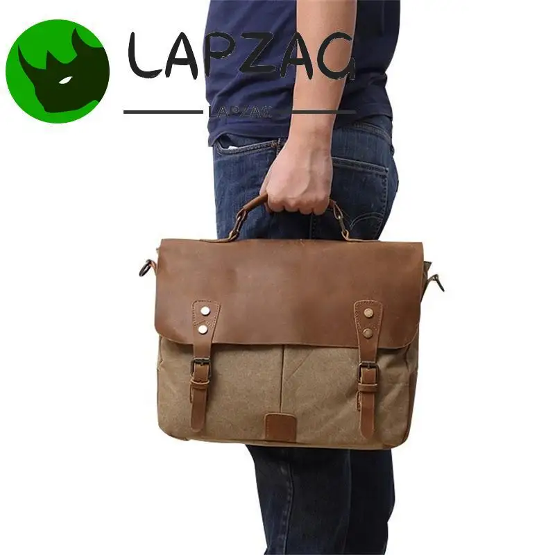 Bolsa de lona retrô de cera de óleo masculina, pasta portátil impermeável, couro de cavalo louco, bolsa de ombro casual, masculina