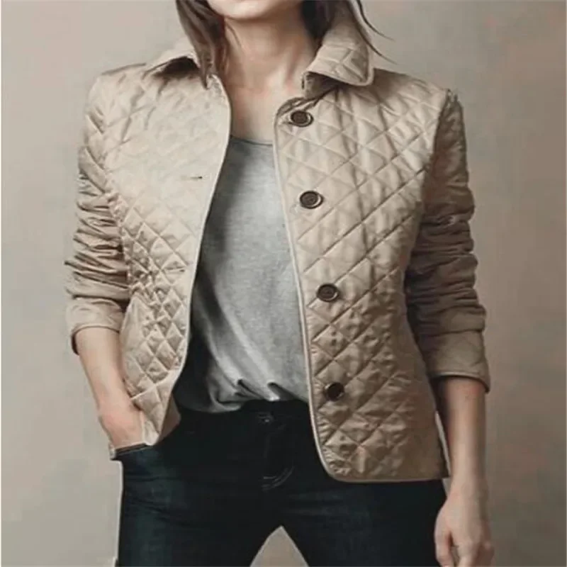 

Quilted Coat Winter Jacket Women Turn-down Collar Jackets for Women 2023 Elegance Office Lady Single-breasted Warmth Streetwear