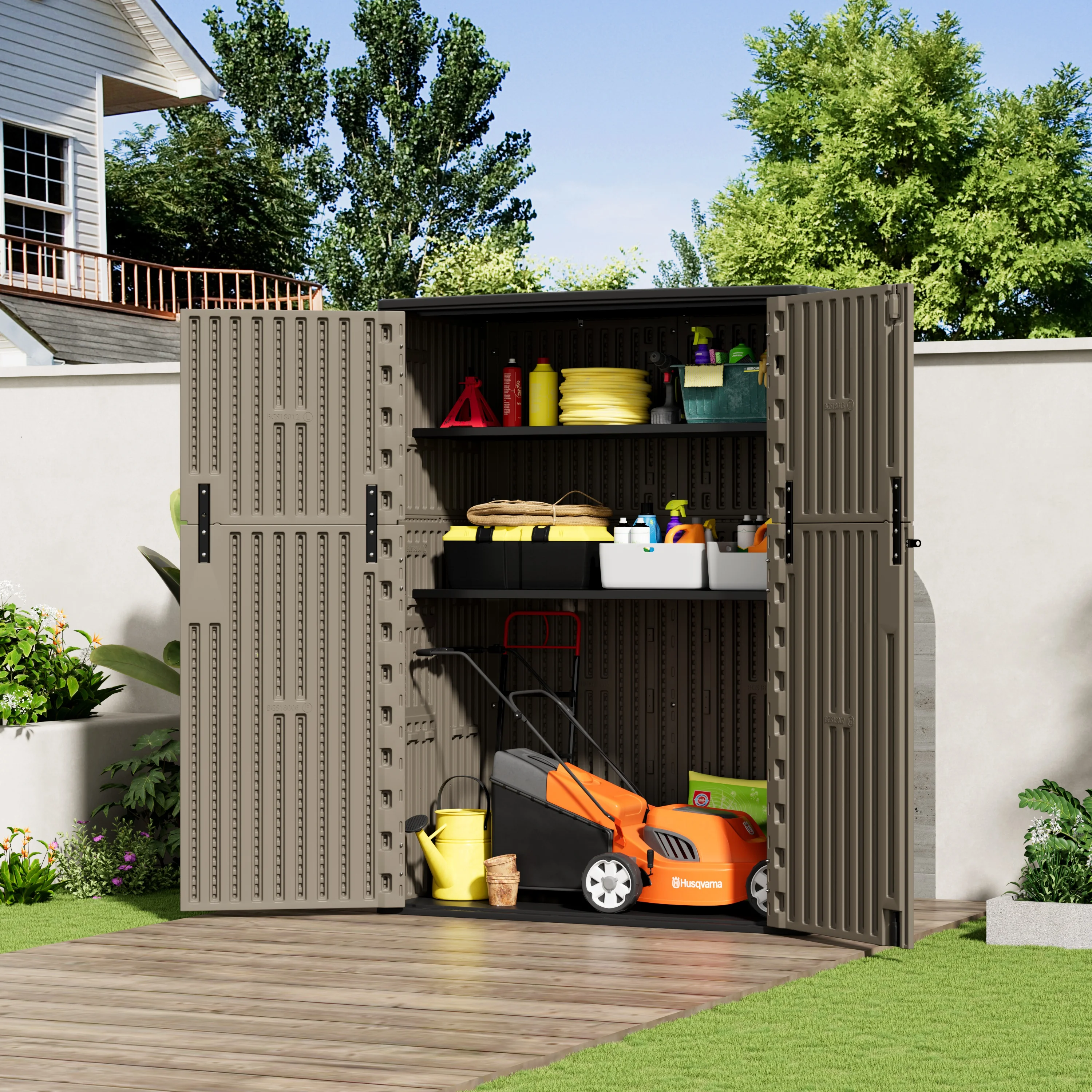 CustomizeTool Storage Cabinet Lockable Storage Cabinet Garage Cabinets for Workshop Shed Backyard Organization
