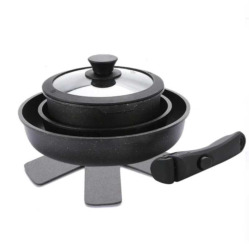 

DONNOR 5pcs/set NON-STICK PAN with Removable Handle 6-layer Composite Materials Healthy Frying Pan Cookware for Frying Steak