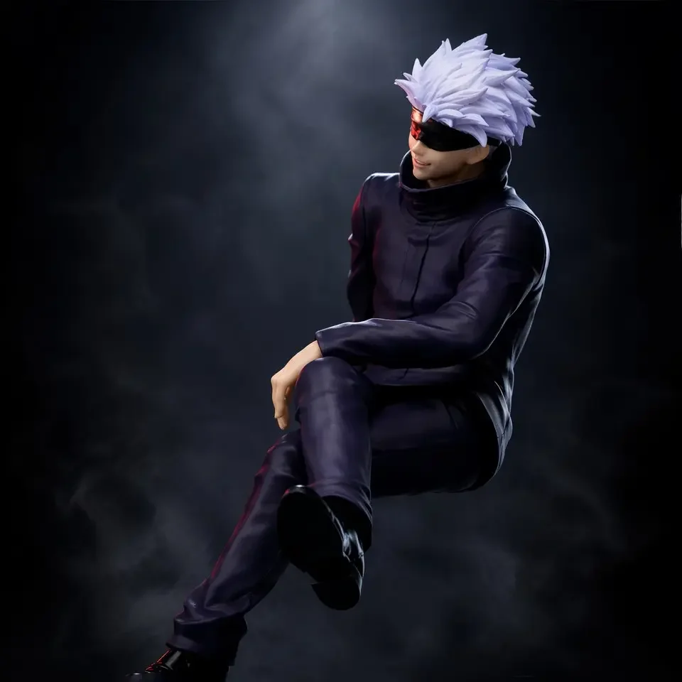 Jujutsu Kaisen Gojo Satoru Sitting Figure, Collectible Figurine, Silver Color Hair, Eye Mask, PVC Material, Perfect for Display and Collection