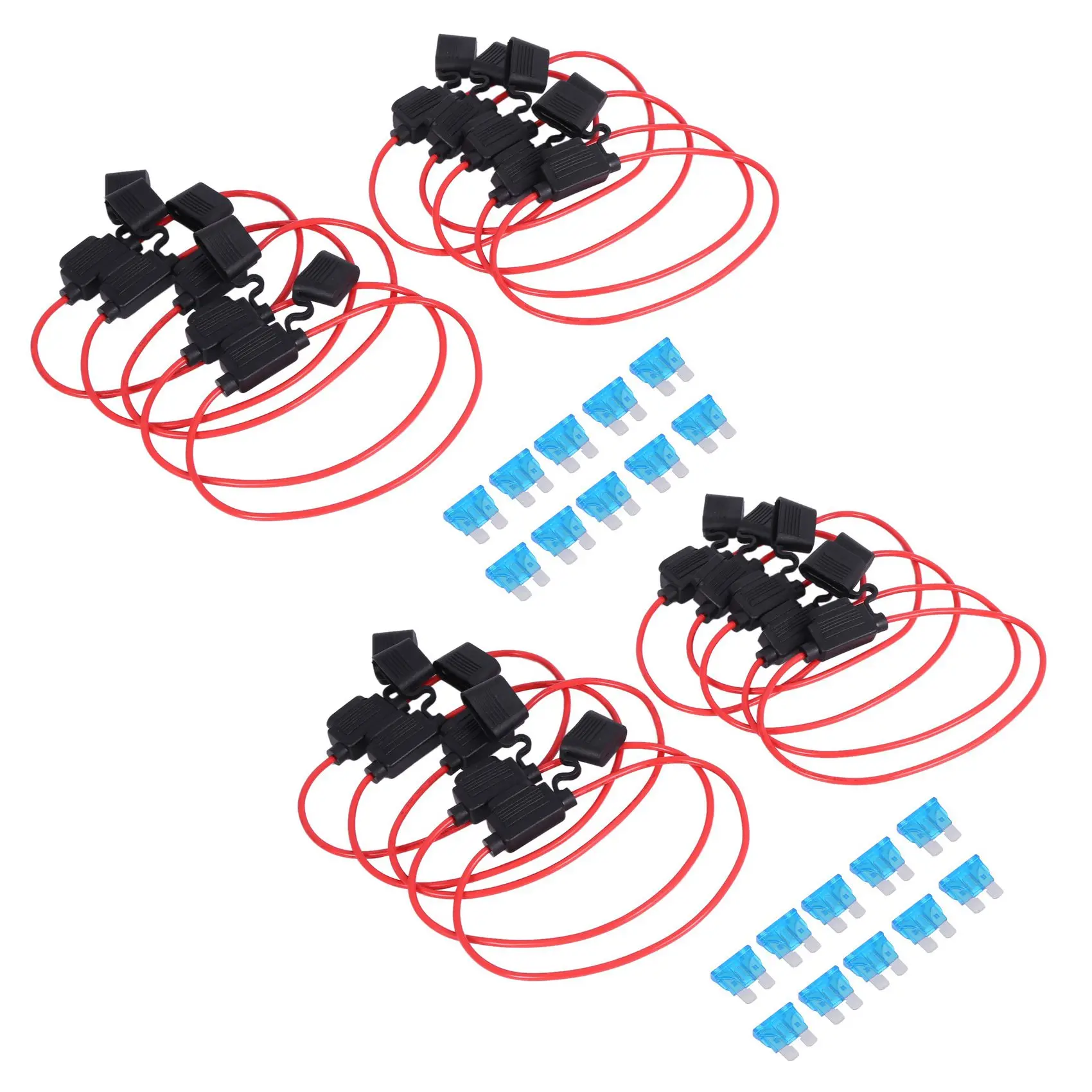 A01F-20 Pack Fuse TAP Adapter 16 Gauge 20AMP Blade Automotive Fuse Holder Waterproof Wire With 20 Pcs 15 AMP Standard Fuses