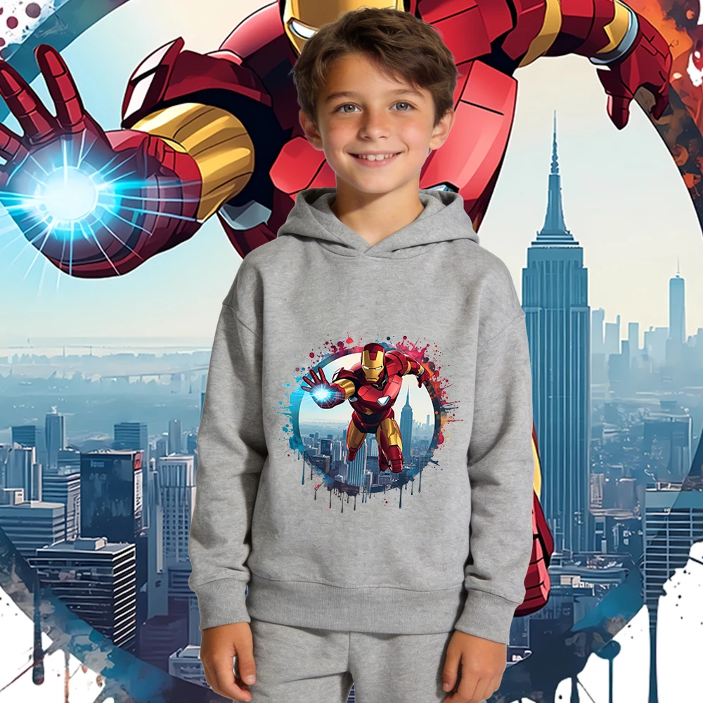

Толстовка с флисовой подкладкой и принтом Iron Man City Splash для мальчиков и девочек, теплый осенне-зимний повседневный пуловер, детская толстовка
