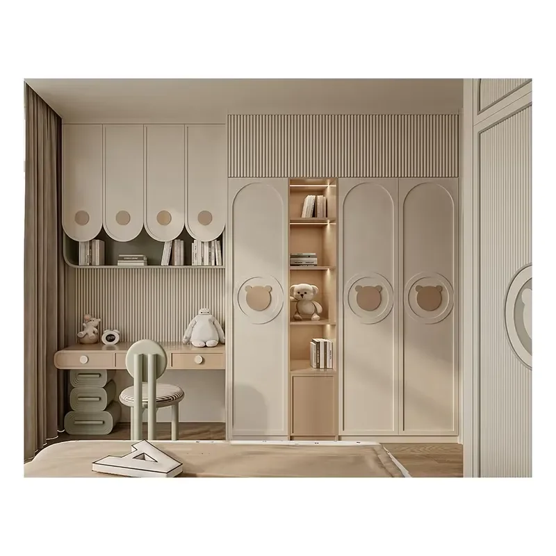 Built in Closet Baby Girl Bedroom Furniture Corner Door Sliding Wooden Clothes Wardrobe for Kid
