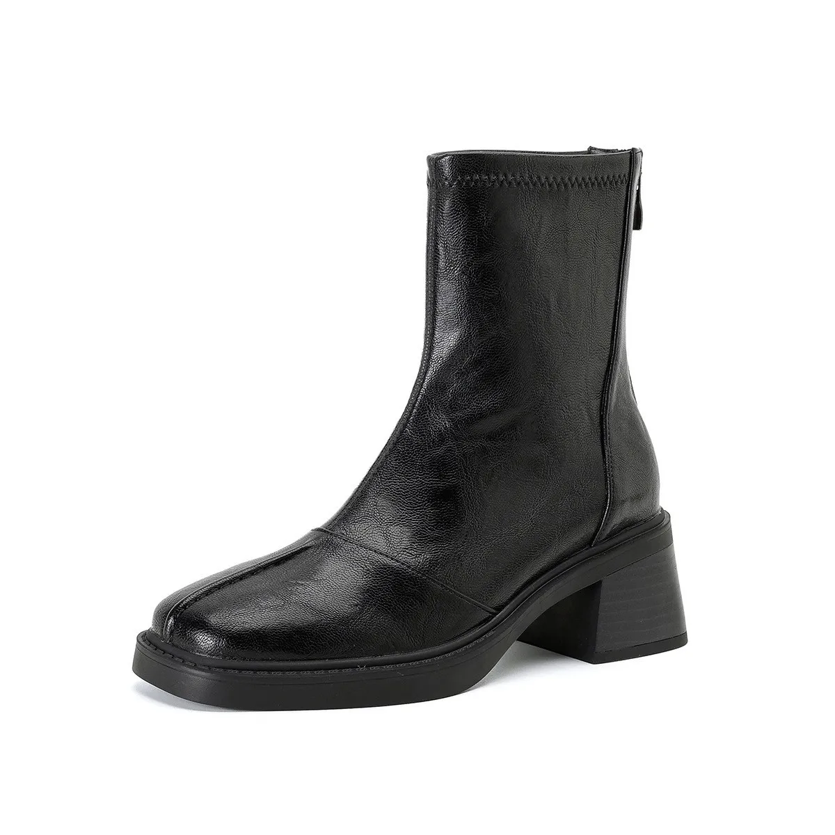 

Retro high-heeled short boots for women autumn/winter 2025 square toe Chelsea boots new elastic boots for women