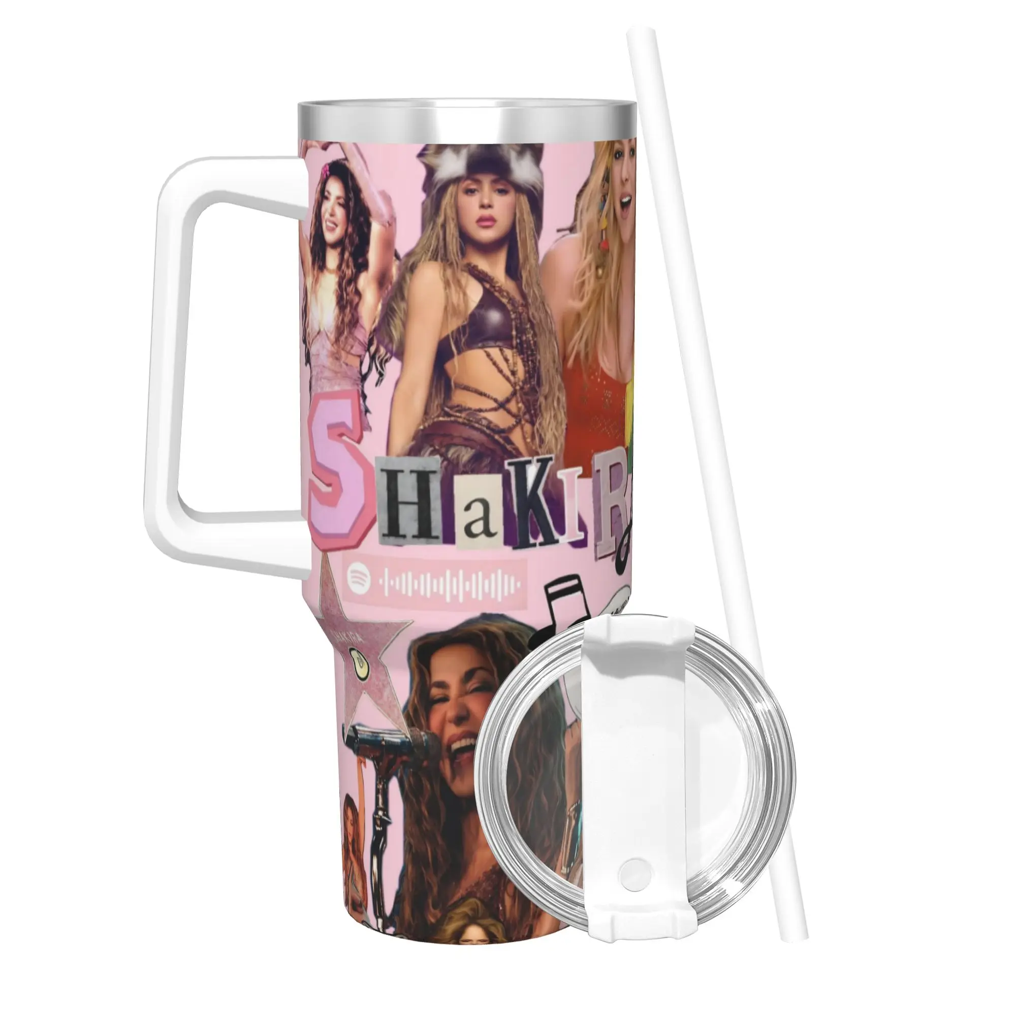 Shakira Singer Tumbler With Straw  Stainless Steel Mug Cups Double Wall Vacuum Insulated for Cold Or Hot 40oz