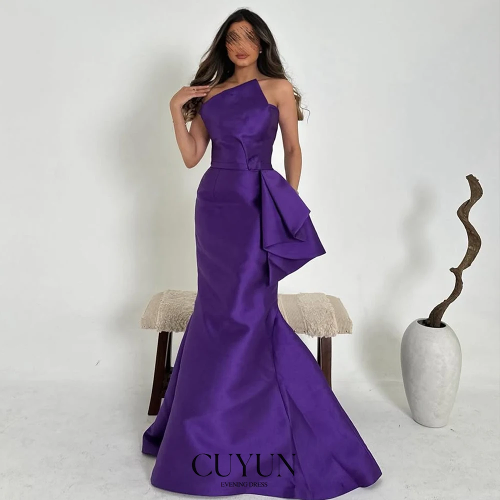

CUYUN Deep Purple Mermaid Satin Evening Gown Saudi Arabic Women Formal Occasion Dresses Customized Elegant Party Dresses