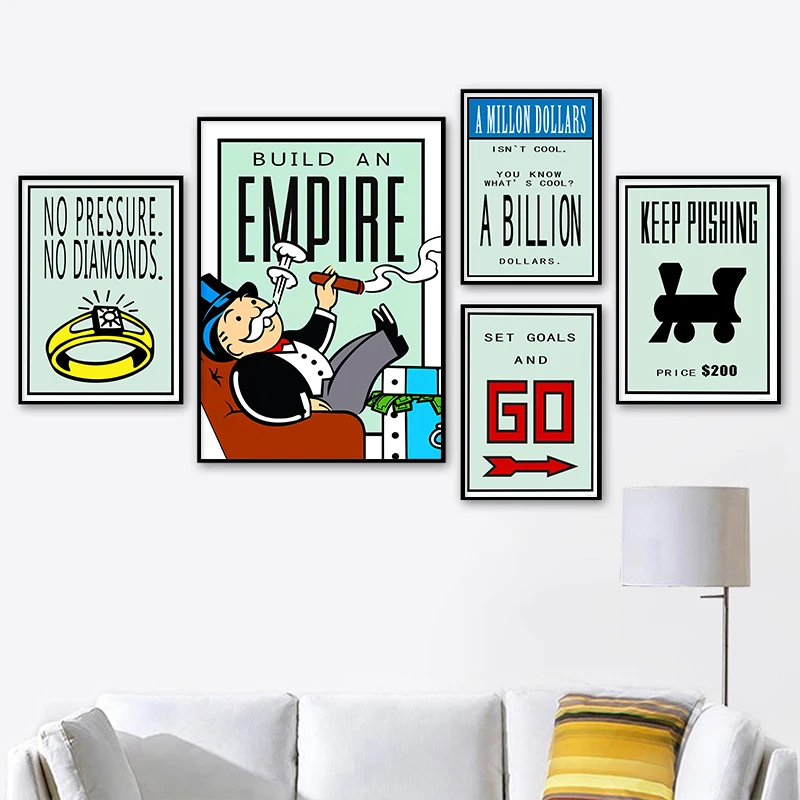 Monopoly Art Canvas Painting Inspirational Quotes Poster Wall Art Print Decorative Picture for Living Room Home Decor