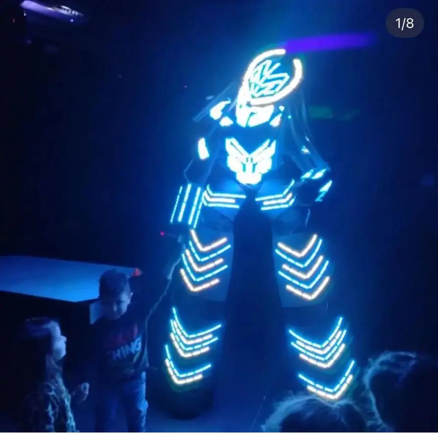 Full Color Pixel Helmet Laser LED Luminous Jacket Suit LED Robot Costume Clothes Light Up Stilts Walker Clothing