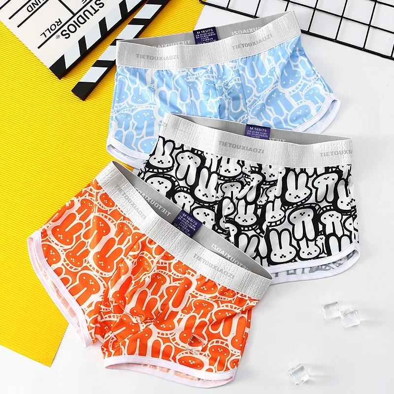 

Men’s ice silk underwear personalized printing skin-friendly boxer briefs summer thin quick-drying breathable for boys