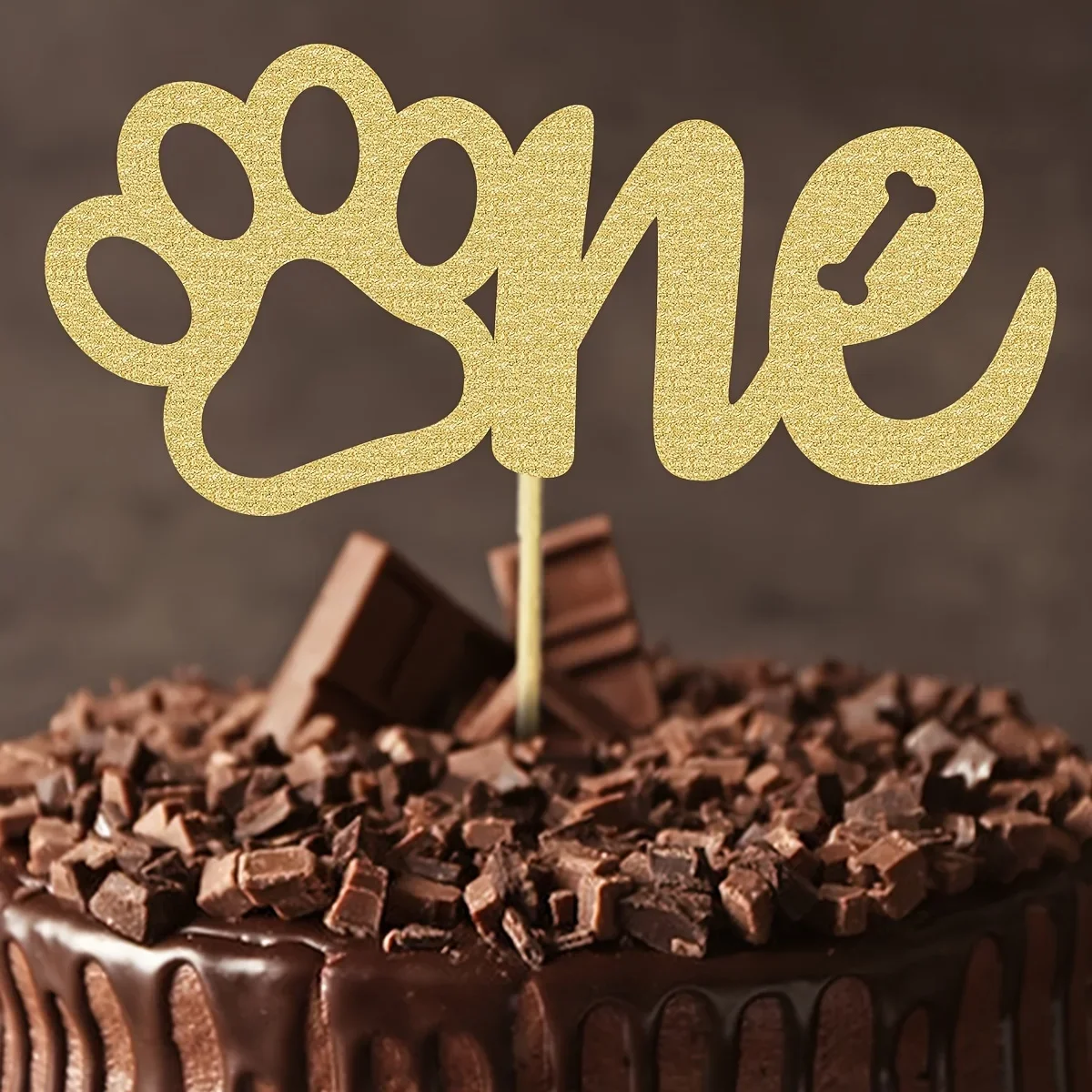 1PC Gold Sparkling Cake Topper Golden Glitter 1st Birthday Dog Paw Cake Choose Let\'s Pawty Theme Baby Gift Party