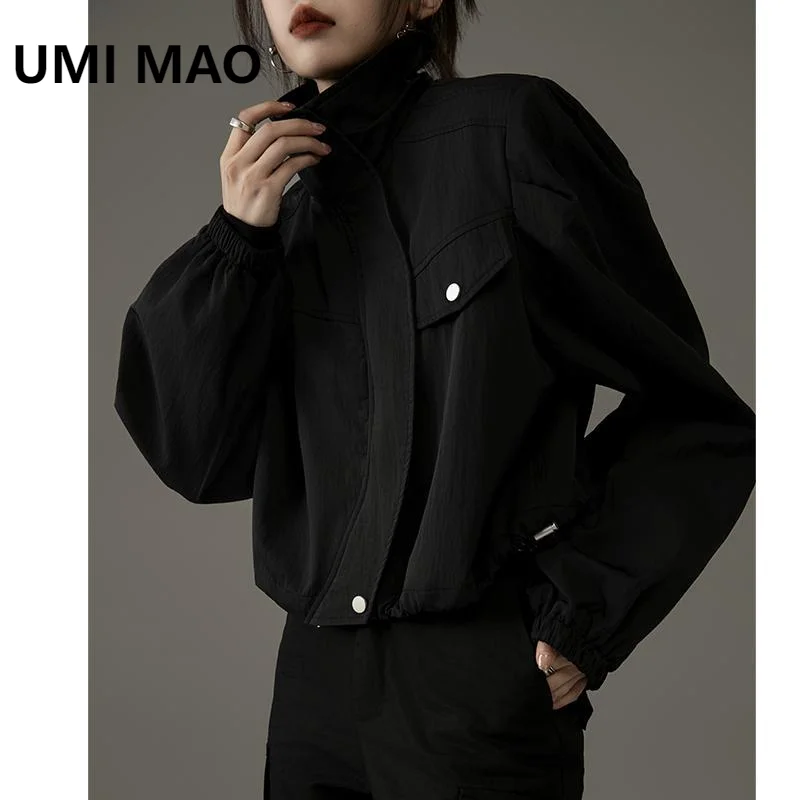 UMI MAO Autumn Jacket Women Sweet Cool Small Fashionable Versatile Coat Long Sleeved Korean Short Coat Black Retro Trendy