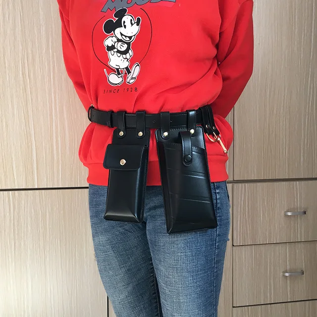 2 sztuk Hip-Hop kobiety saszetka na pasek Streetwear torebka PU skóra Crossbody taktyczne torba na klatkę piersiową mobilne torba biodrowa na telefon torebka damska
