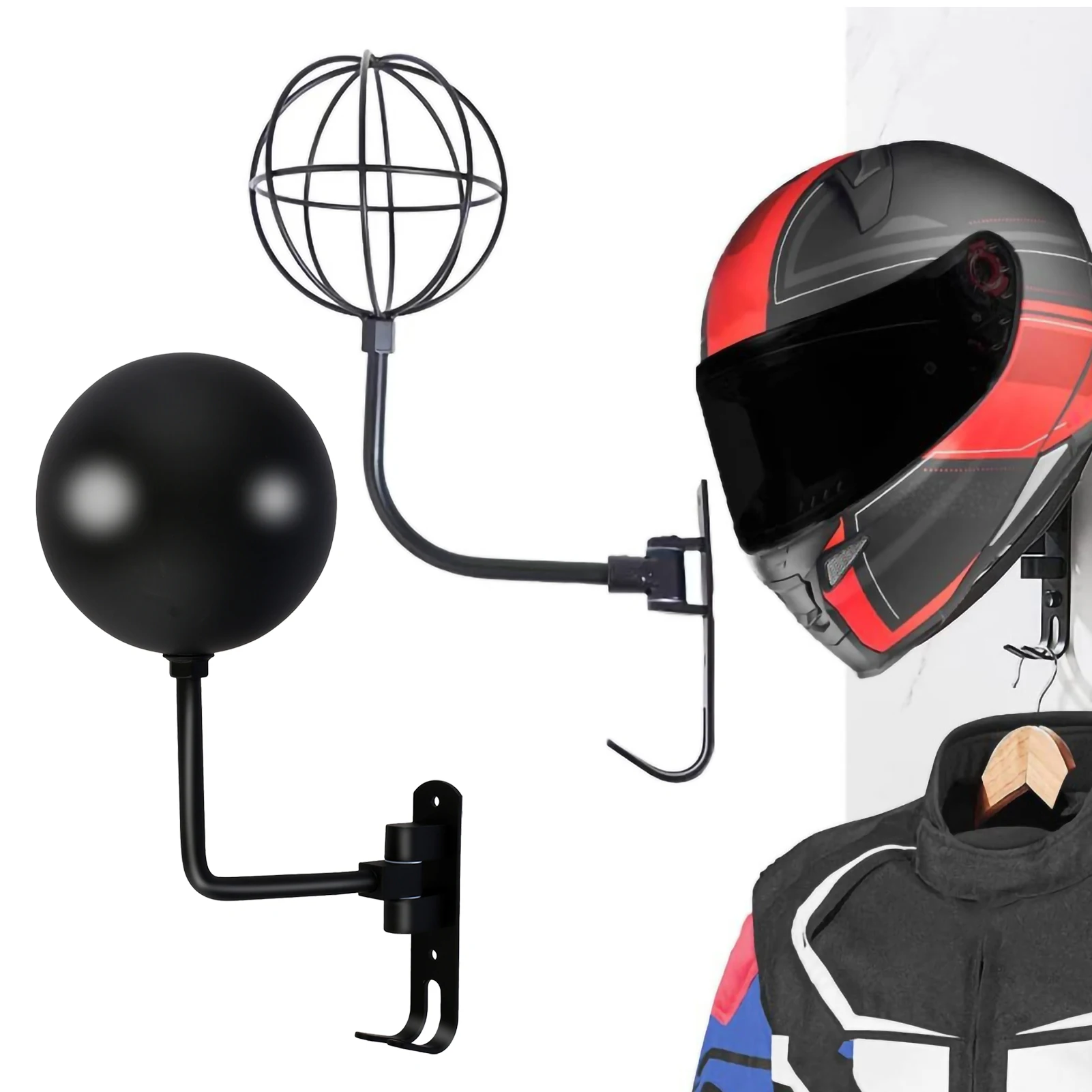 Motorcycle Helmet Racks Wall Mount 180 Rotation Helmet Hanger With Hooks For Coats Caps Bike Baseball Rugby Helmet Display Rack