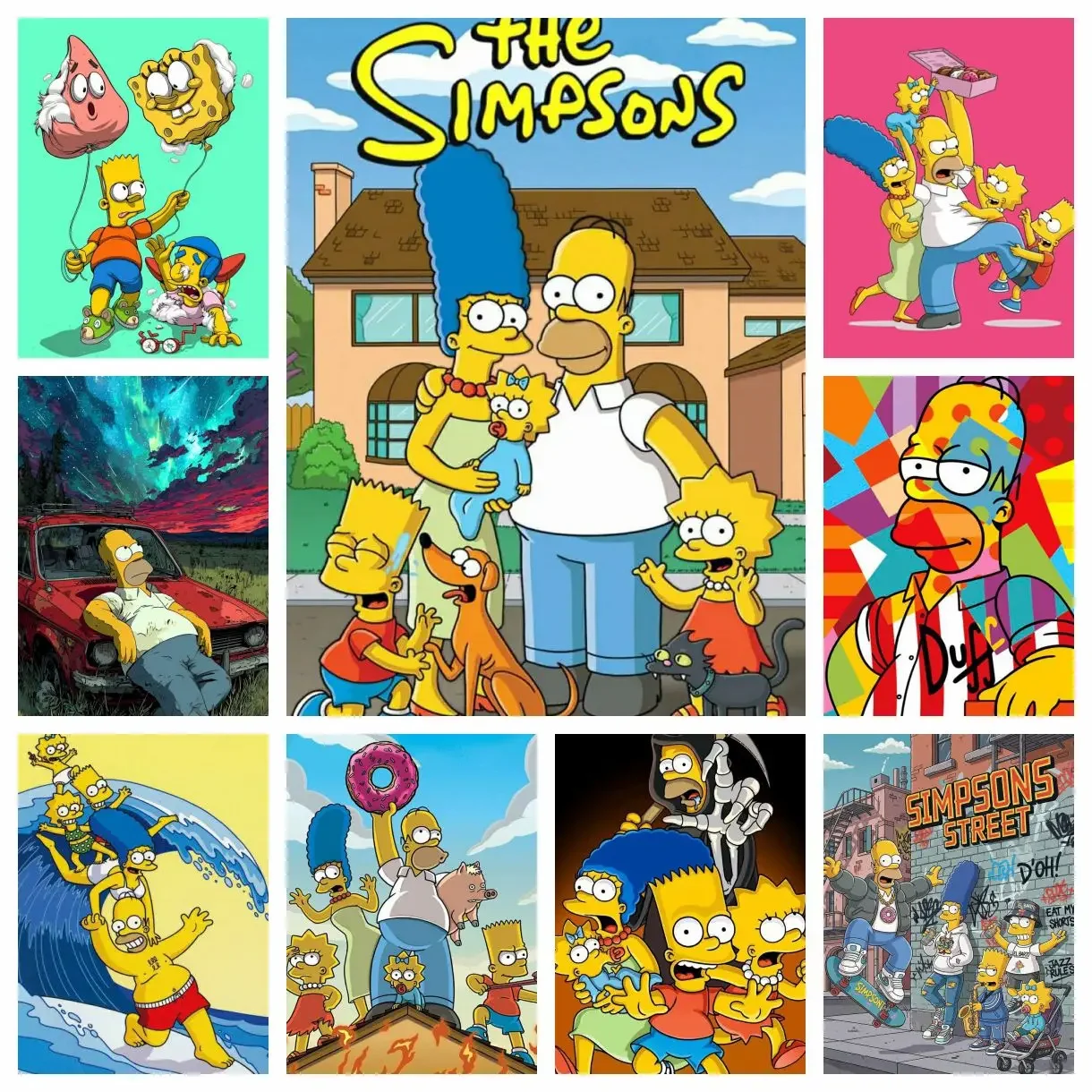 Anime The S-Simpsons 5D DIY Full Square Round Diamond Painting Home Living Room Bedroom Aesthetic Bar Decoration