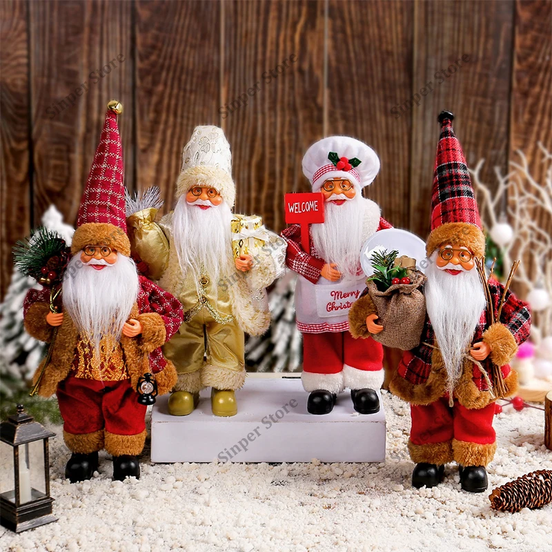 

Christmas Santa Crafted Cute Chic Santa Claus Figurines Doll with Gift Bag and Little Bear Christmas Decoration Xmas Party