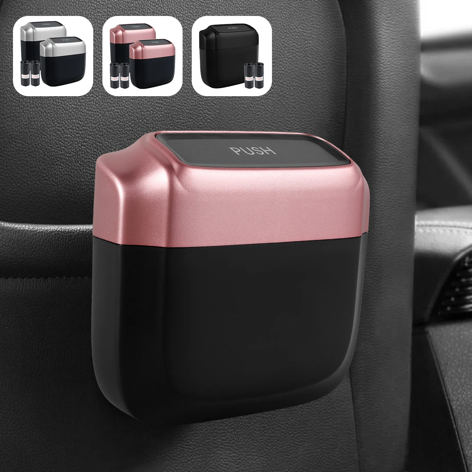 The New Car Trash Bin Hanging Car Trash with Lid Dust Case Storage Box Pressing Trash Bin Auto Interior Accessories Waterproof