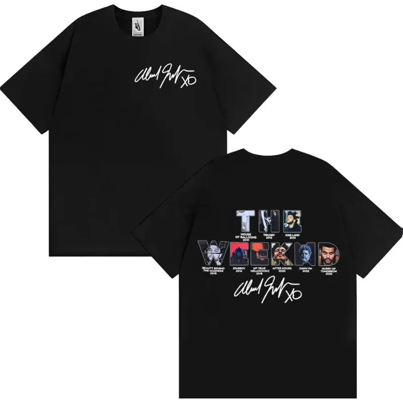 The Weeknd تي شيرت الرجال الملابس شارع العليا أزياء قصيرة الأكمام تي شيرت للجنسين المتضخم تنفس جولة الرقبة النسيج بسيط