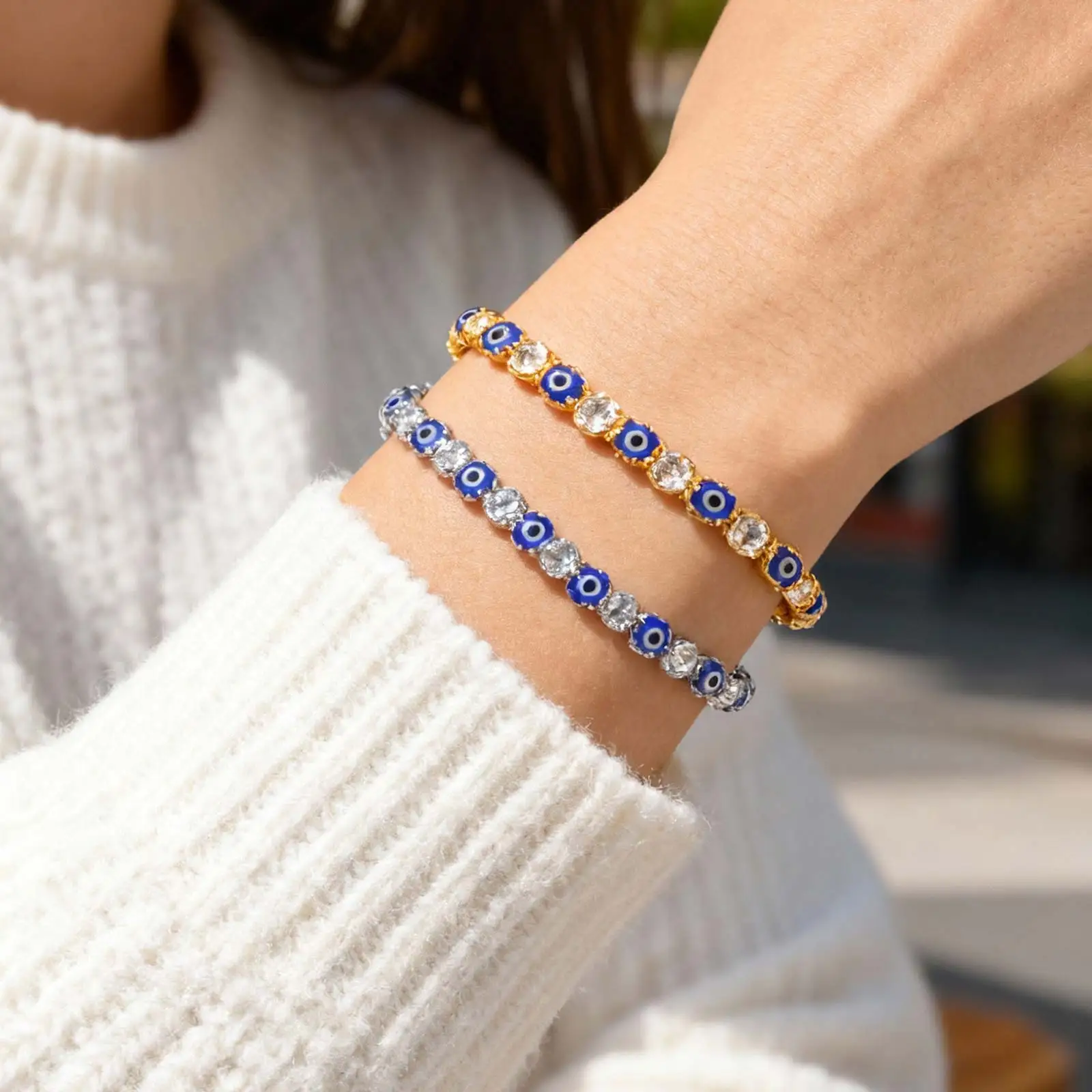 الفاخرة زركونيا سوار للتنس الهيب هوب مثلج زركون كريستال أساور للنساء الرجال الشيطان العين سلسلة سوار مجوهرات