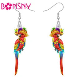 Bonsny Acrylic Floral Hawaii Fruit Parrot Earrings Pet Birds Dangle Drop Charms Fashion Jewelry Decorations For Women Girl Gifts