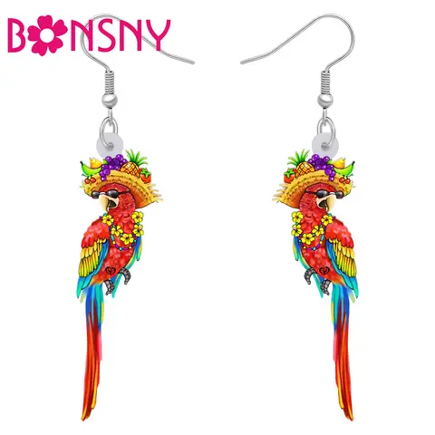 Bonsny Akryl Blommig Hawaii Frukt Papegoja Örhängen Husdjur Fåglar Dingla Droppe Charms Mode Smycken Dekorationer För Kvinnor Flickor Presenter 10 best sales papegojesmycken - №2
