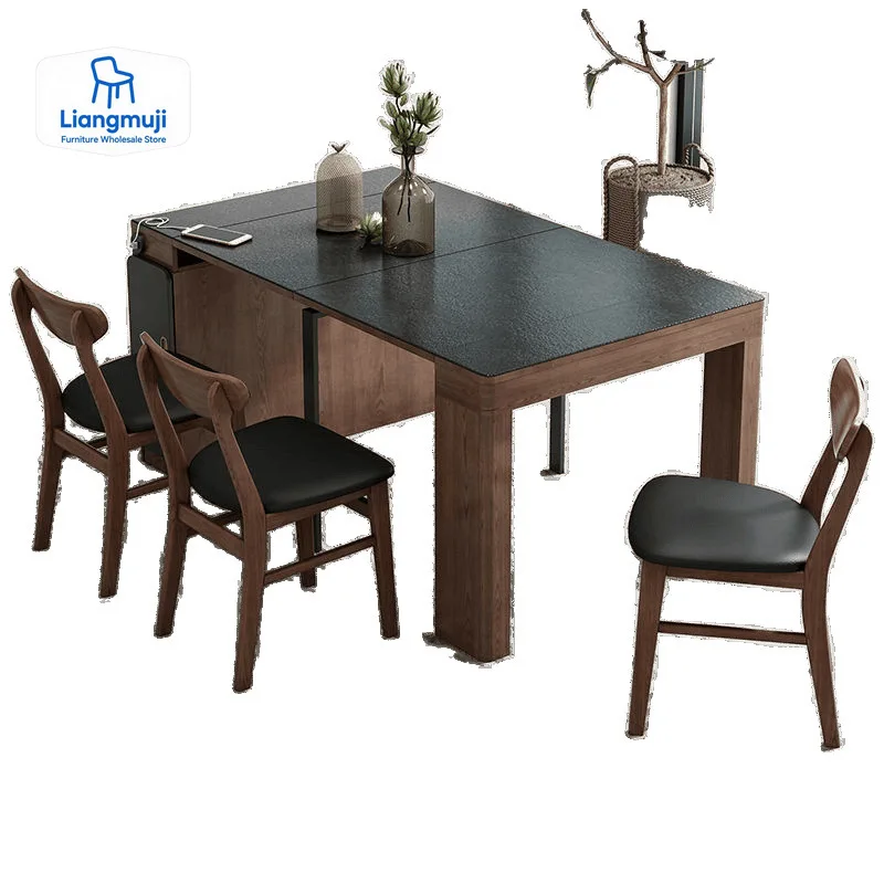 

Nordic Slate Folding Small Dining Table Dining Chair Small Apartment Retractable Slate Dining Table Home wooden table top
