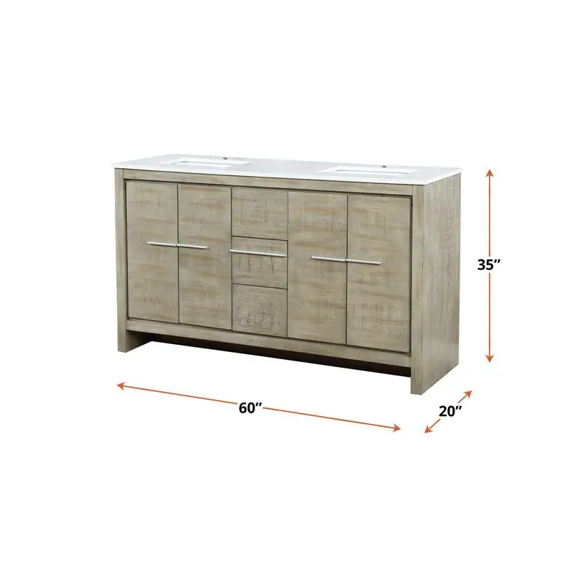 حمام مزدوج من السنط الريفي مقاس 60 بوصة مع سطح كوارتز أبيض، عمق 20 بوصة، حل تخزين حمام أنيق وعملي #6