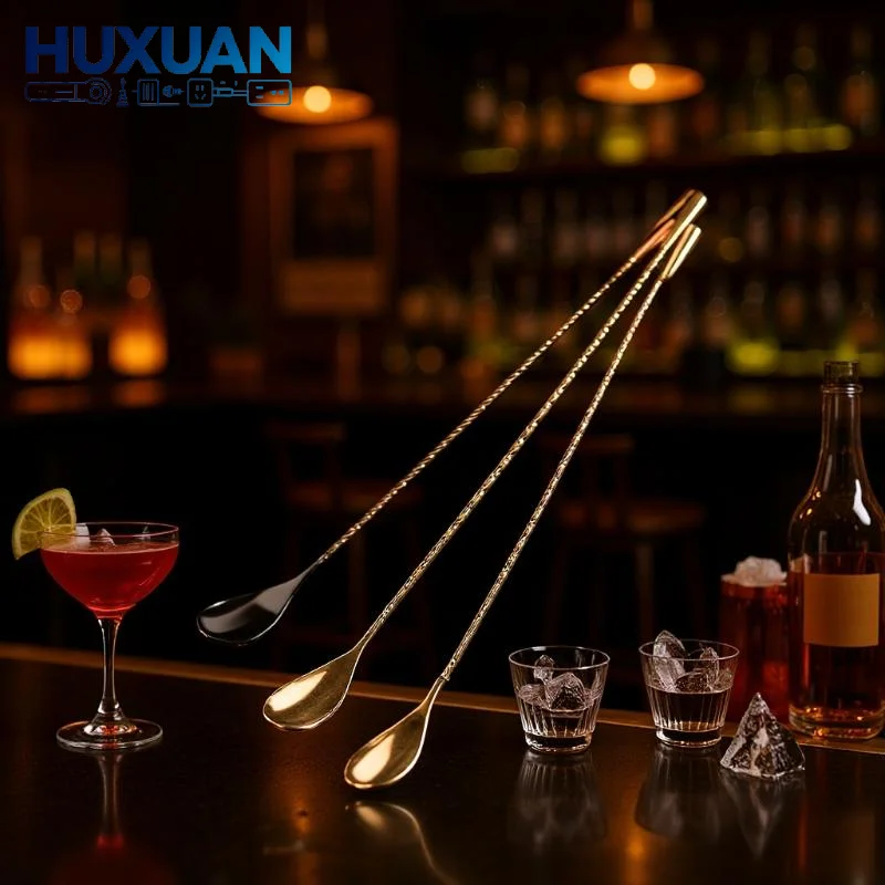 Cocktail Stirring Spoon Long Handle Spiral Pattern Stainless Steel Anti-Corrosion Spoon for Bar Pub Party Drink Mix