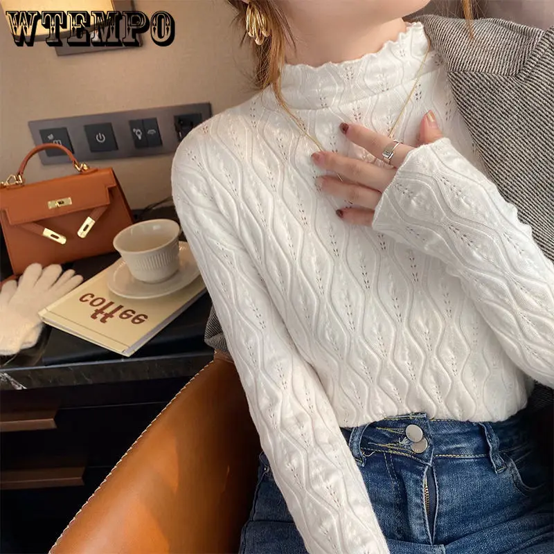 WTEMPO Women\'s Slim Bottoming Shirt Autumn Winter Half High Collar Lightweight Knitwear Top Long Sleeve Knitted Jumper