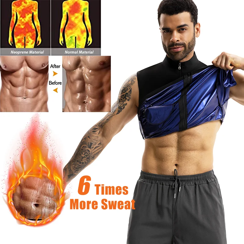 

Мужской компрессионный топ для фитнеса и активного отдыха: жилет-сауна с высоким воротником, на молнии, для коррекции фигуры и контроля живота