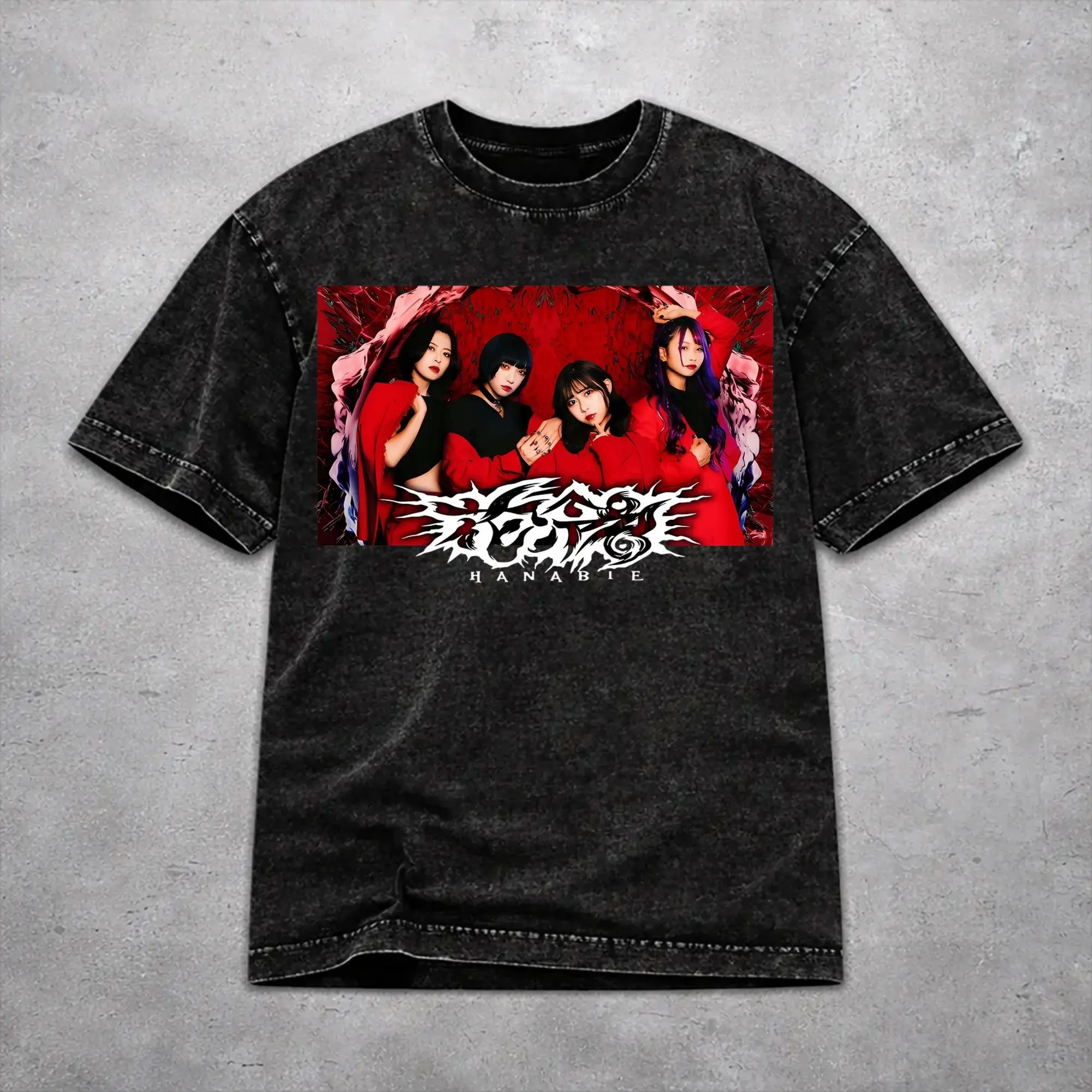 Hanabie Band  Washed T Shirt Vintage Harajuku Men Women  Loose T-Shirts Cotton