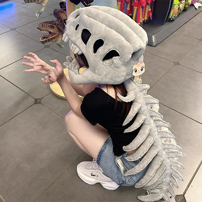 2025 Dinosaur skeleton plush toys, funny Chinese Dinosaur Park skeleton head covers, cos hats, creative toy ornaments and gifts