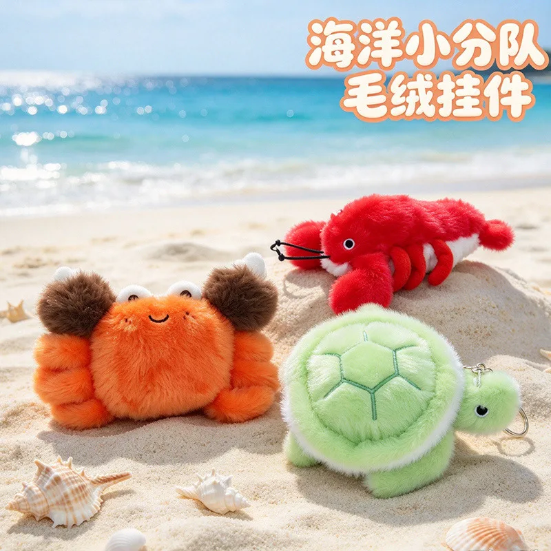 Plush Bag Charm Orca Dolphin Crab Octopus Soft Marine Animal Keyrings for Travel Backpack Accessory Gift Ocean Souvenir