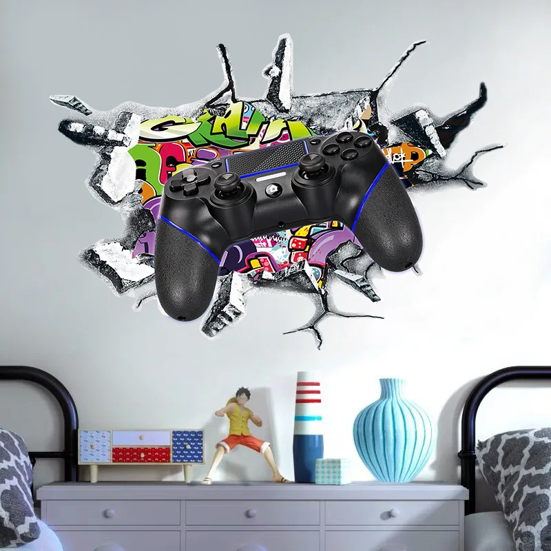 Black Game Console 3D Vinyl Wall Art Graffiti Stickers for Home Decoration Kids Room Gamer Zone Creative Retro Gamepad Wallpaper