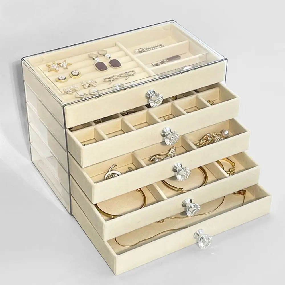 

Large Capacity Velvet Jewelry Box Transparent Earrings Necklaces Jewelry Storage Box Rings Bracelets Acrylic Jewelry Organizer