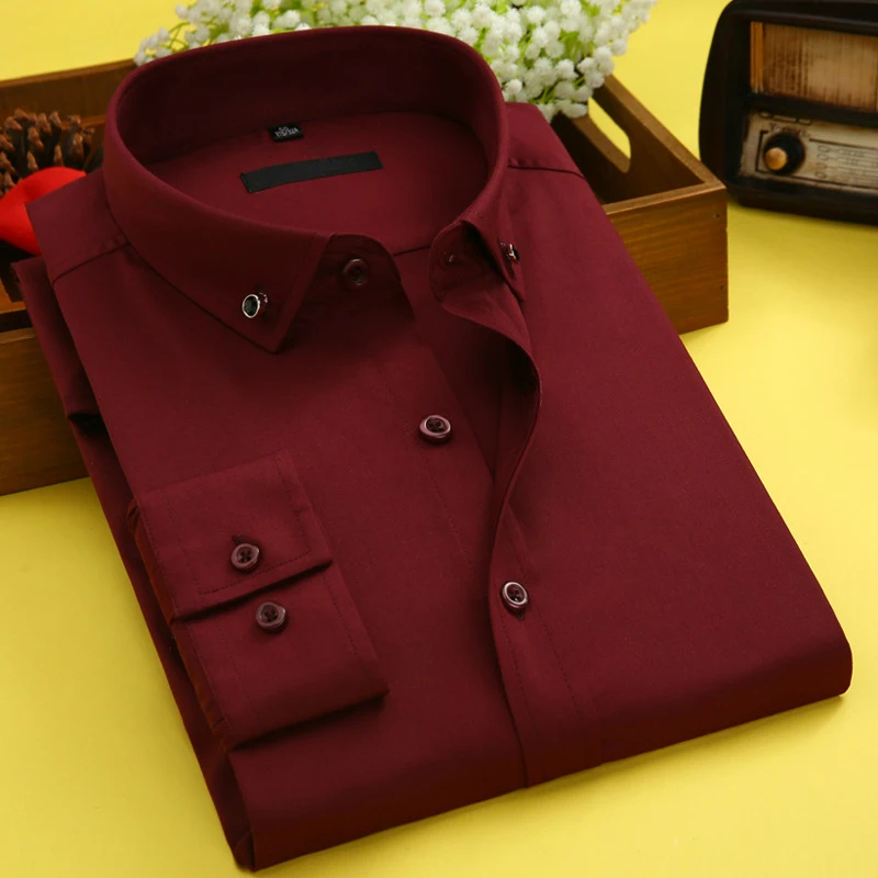 

Boys Social Business Button Up Shirt Vintage Mens Office Wear Oversized Shirt Men Cute Bamboo Fiber Red Long Sleeve Shirt Top