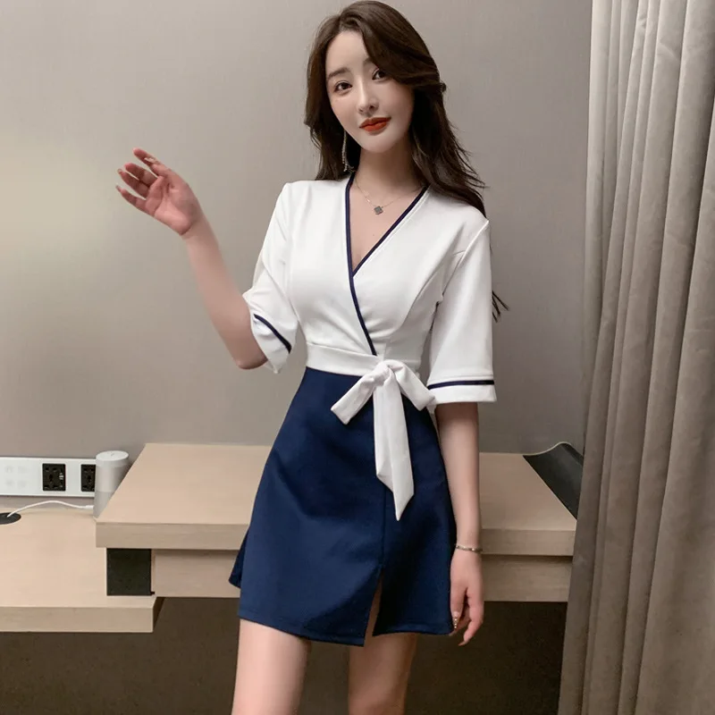 Women Work Clothes Shirt Short Skirt Suit Hotel Waiter Beauty Salon Spa Massage Nail Cafe Foot Bath Technician Overalls Uniform