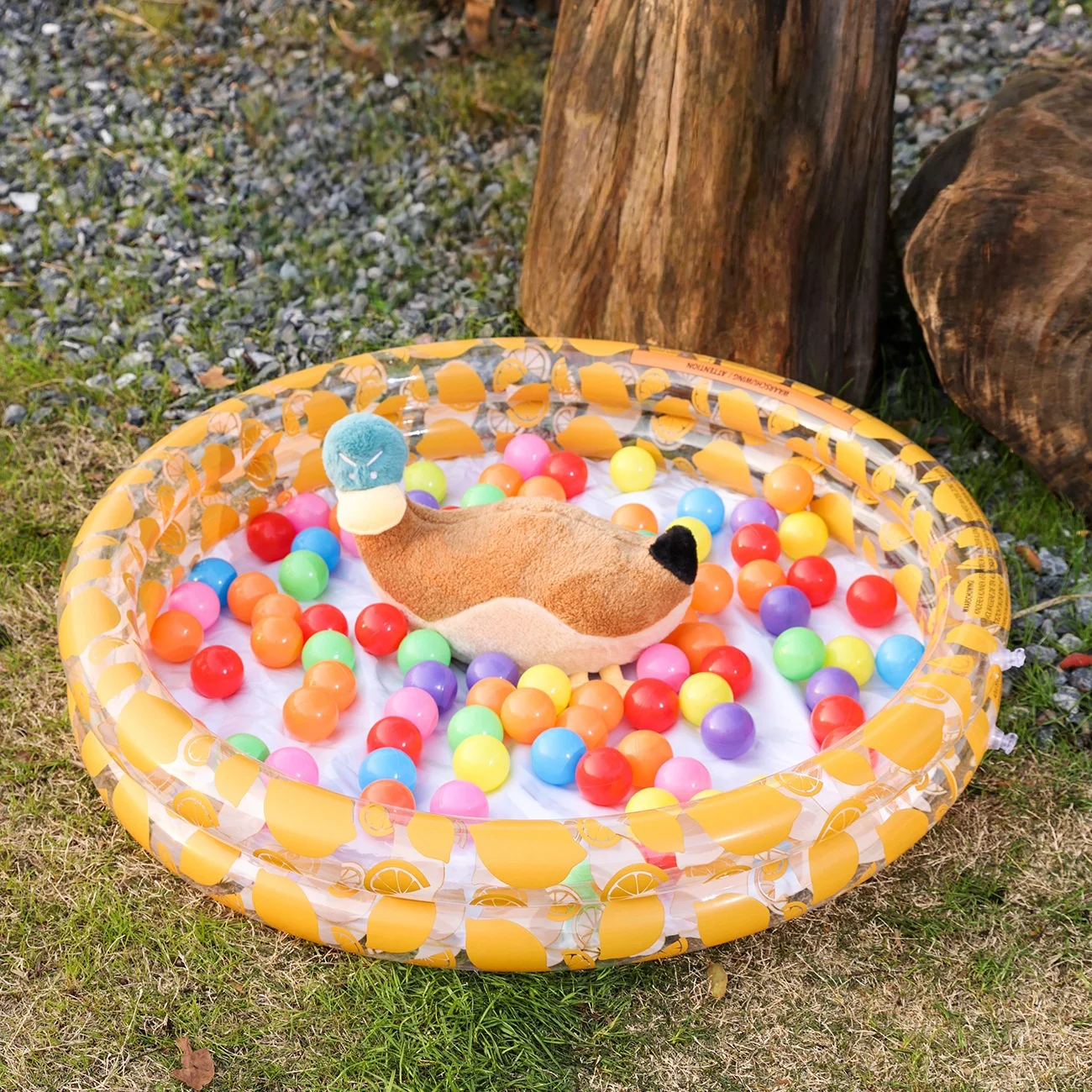 Piscina gonfiabile con palline Piscina con palline rimbalzanti per bambini in PVC Piscina con palline oceaniche a doppio anello Piscina giocattolo con limone giallo
