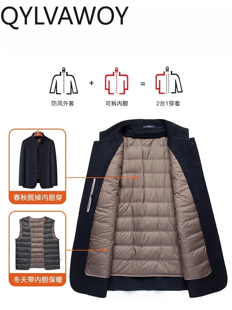 QYLVAWOY 70% الصوف الشتاء الصوف رجال الأعمال عادية الوقوف طوق ملابس خارجية منتصف العمر أبي الزي الصوف معطف قصير LJ2598